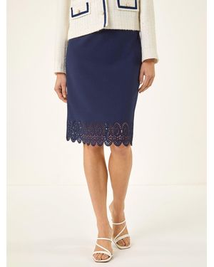 Roman Lasercut Hem Pencil Skirt - Blue