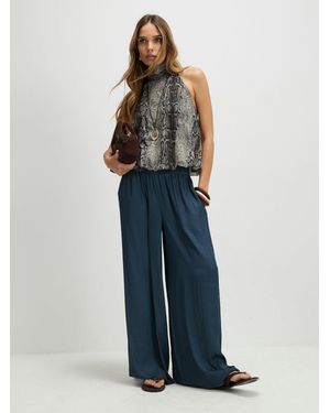 River Island Elasticated Satin Wide Leg Pants - Blue