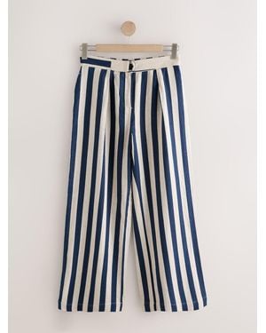 Next Linen Blend Wide Leg Pants With Belt - Blue