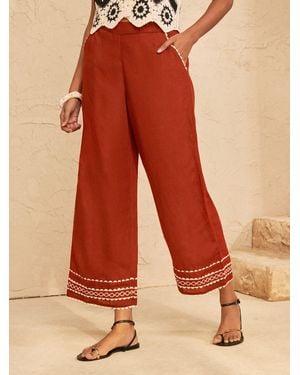 Love & Roses Rust Crop Linen Blend Ric Rac Trim Pants - Orange