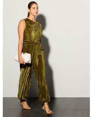 Next Ruched Neck Velvet Balloon Leg Jumpsuit - Green