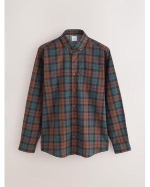 Next Regular Fit Easy Iron Button Down Long Sleeve Oxford Check Shirt - Gray