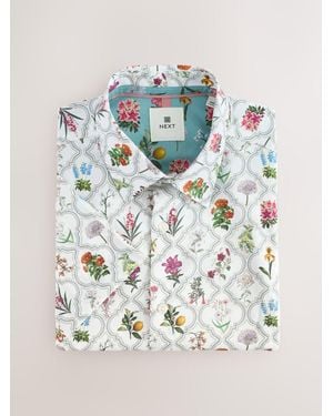 Next Multi-Colour Trellis Floral Regular Fit Short Sleeve Shirt - Grau