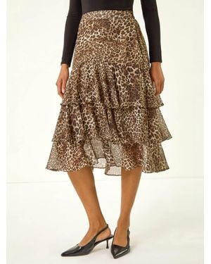 Roman Animal Print Ruffled Skirt - Natural