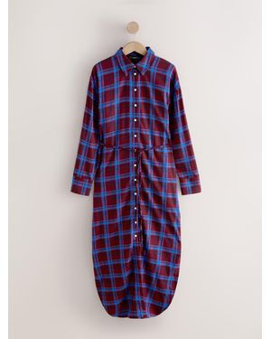 Next Long Sleeve Tie Waist Shirt Dress - Purple