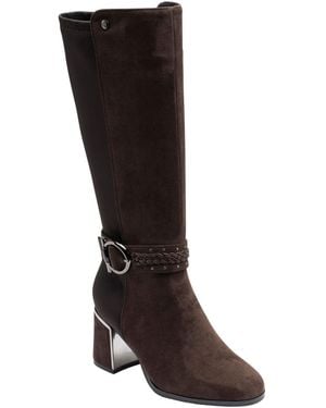 Lotus Knee High Boots With Stretch - Black