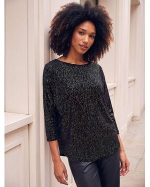 Roman Foil Spot Print Velvet Top - Black