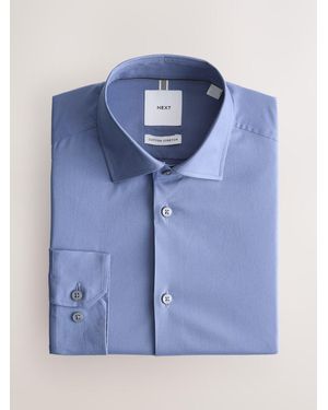 Next Slim Fit Cotton Stretch Long Sleeve Formal Shirt - Blue