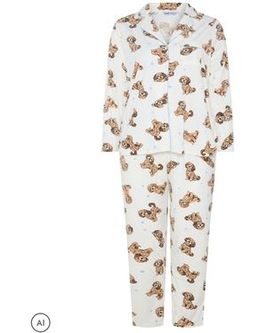 Yours Curve Cockapoo Lightweight Fleece Pajama Set - White