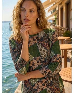 Roman Floral Patchwork Stretch Top - Brown