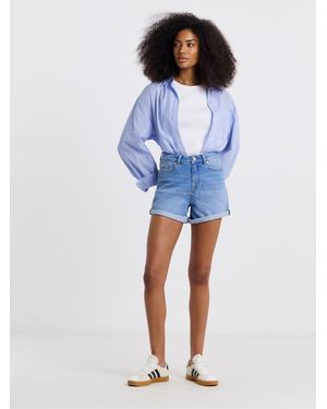 Simply Be Denim Loose Mom Shorts - Blue