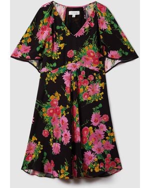 Florere Floral Print Cape Sleeve Mini Dress - Red