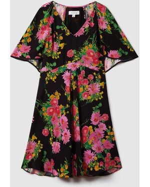 Florere Floral Print Cape Sleeve Mini Dress - Red