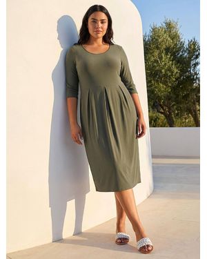 Roman Curve Cocoon Pocket Detail Midi Dress - Green