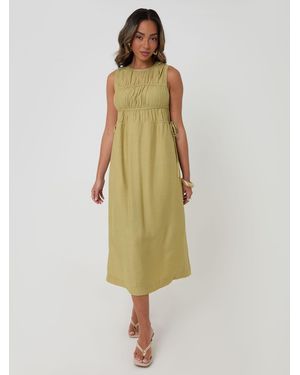 Threadbare Gerafftes Midikleid Mit Kordelzug - Grün