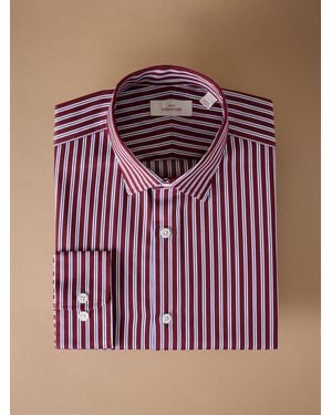 Next Burgundy Stripe Slim Fit 100% Cotton Signature Single Cuff Shirt - Red