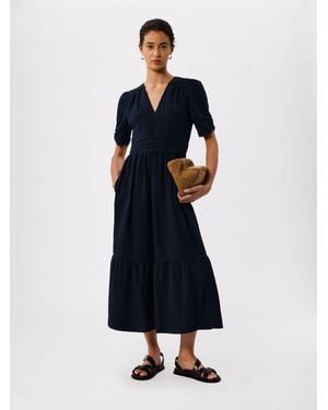 Whistles V Neck Textured Midi Dress - Blue