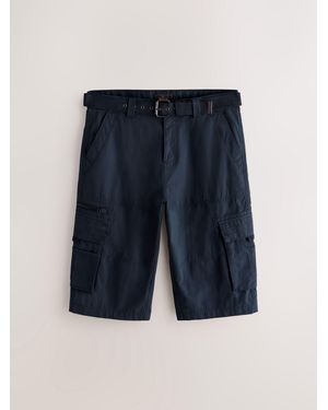 Next Long Length Belted Cargo Shorts - Blue