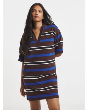 Simply Be Collared Stripe Boxy Rugby Dress - Blue