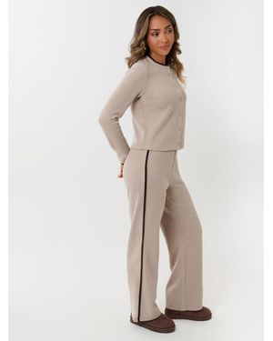 Threadbare Contrast Stripe Wide Leg Sweat Set - Natural
