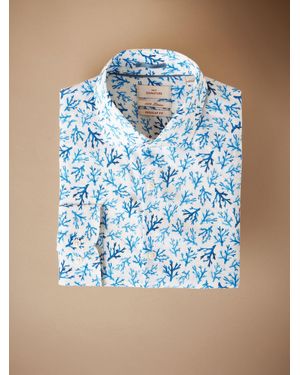 Next Regular Fit Print 100% Linen Long Sleeve Smart Shirt - Blau