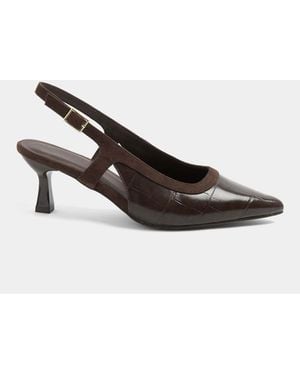 Yours Curve Extra Wide Fit Croc Embossed Slingback Heels - Brown