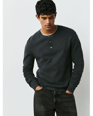 Next Charcoal Long Sleeve Henley Knitted Sweater - Gray