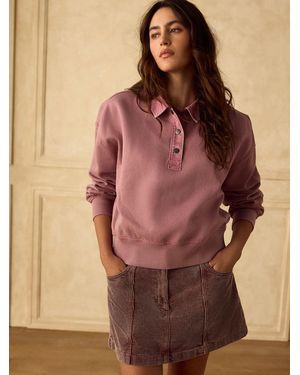 Next Popper Neck Washed Rugby Sweat Top - Brown