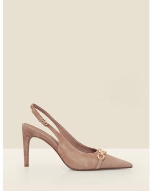 Sosandar Suede Chain Detail Slingback Court Shoes - Natural