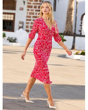 Sosandar Spot Print Side Knot Wrap Dress - Pink