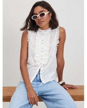River Island Sleeveless Broderie Ruffle Blouse - White