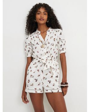 River Island River Island Short Sleeve Floral Print Textured Playsuit - White