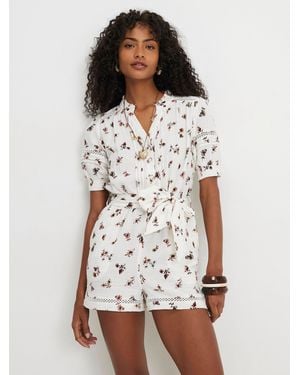 River Island Short Sleeve Floral Print Textured Playsuit - White