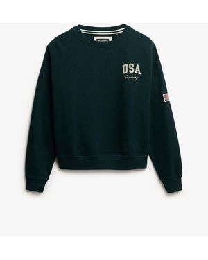 Superdry Athletic Essentials Relaxed Crew Sweat Top - Green