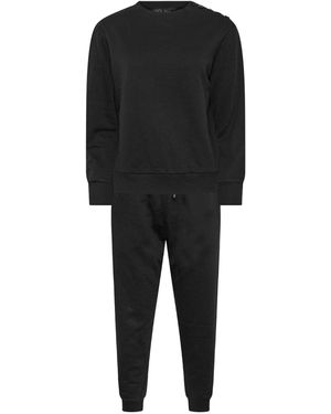 M Com Petite Sweat Top & Cuffed Leg Sweatpants Set - Black