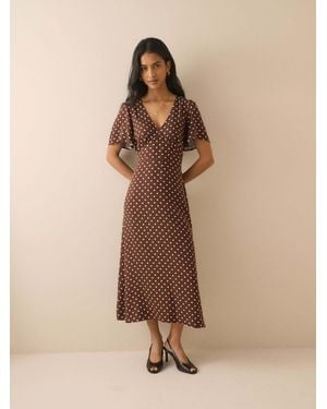 Nobody's Child Nobodys Child Polka Dot Atlas Midi Dress - Natural