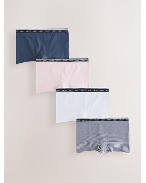 Next Stripe Boyshort Cotton Logo Knickers 4 Pack - Blue