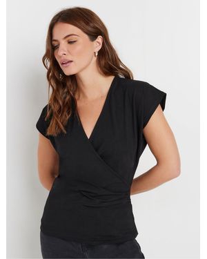 M Com Short Sleeve Wrap Top - Black
