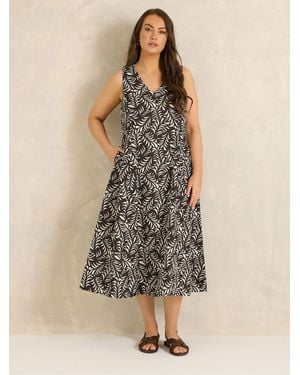 Evans Linen Blend Leaf Print Maxi Dress - Natural