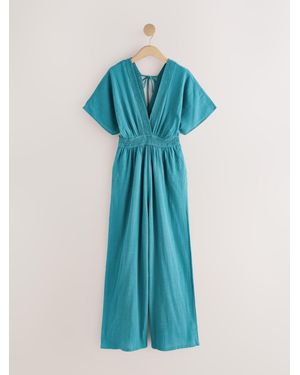 Next Sleeved Wide Leg Jumpsuit - Blue