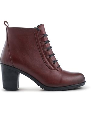 Pavers Leather Block Heeled Lace-Up Boots - Purple