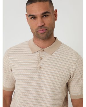 Threadbare Textured Stripe Knitted Polo Shirt - Natural
