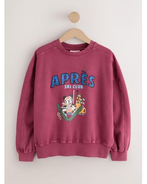 Next Burgundy Washed Disney Mickey Mouse License Ski Graphic Sweatshirt - Pink
