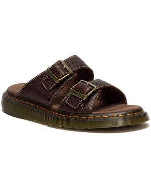 Dr. Martens Josef Grizzly Leather Slide Sandals - Brown