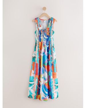 Next Shirred Body Tie Maxi Dress - Blue