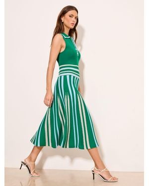 Lipsy Petite Collared Halter Buttoned Pleat Stripe Knit Midi Dress - Green