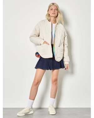 Apricot Reversible Check Fleece Quilted Jacket - Blue