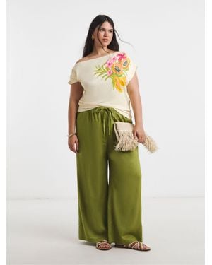 Simply Be Off The Shoulder Mesh Top - Green