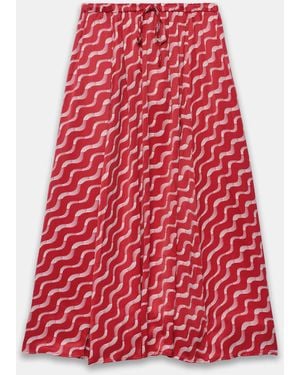 Mint Velvet Satin Printed Maxi Skirt - Red