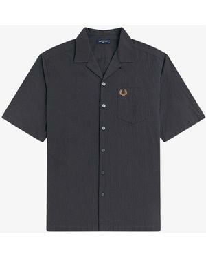 Fred Perry Seersucker Revere Collar Shirt - Black